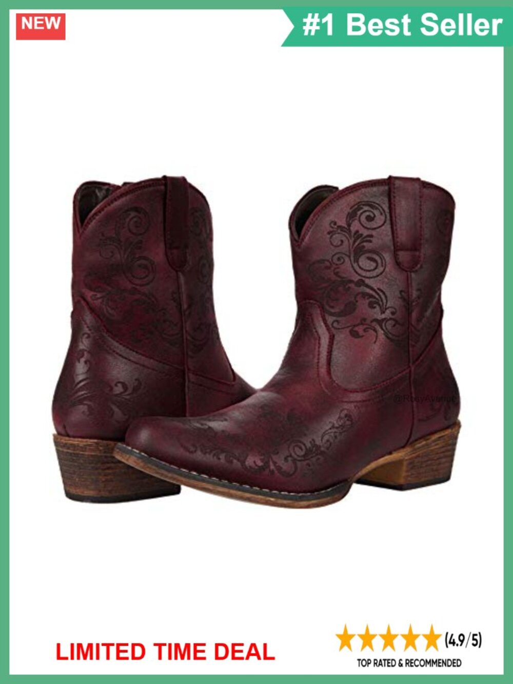 Womens Short Western Cowgirl Boots Snip Toe Synthetic Ankle Bootie